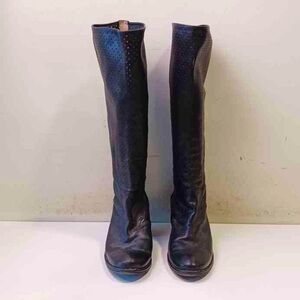 Frye Lucinda Black Leather Over The Knee High Stacked Heel Tall Riding Boots 11M